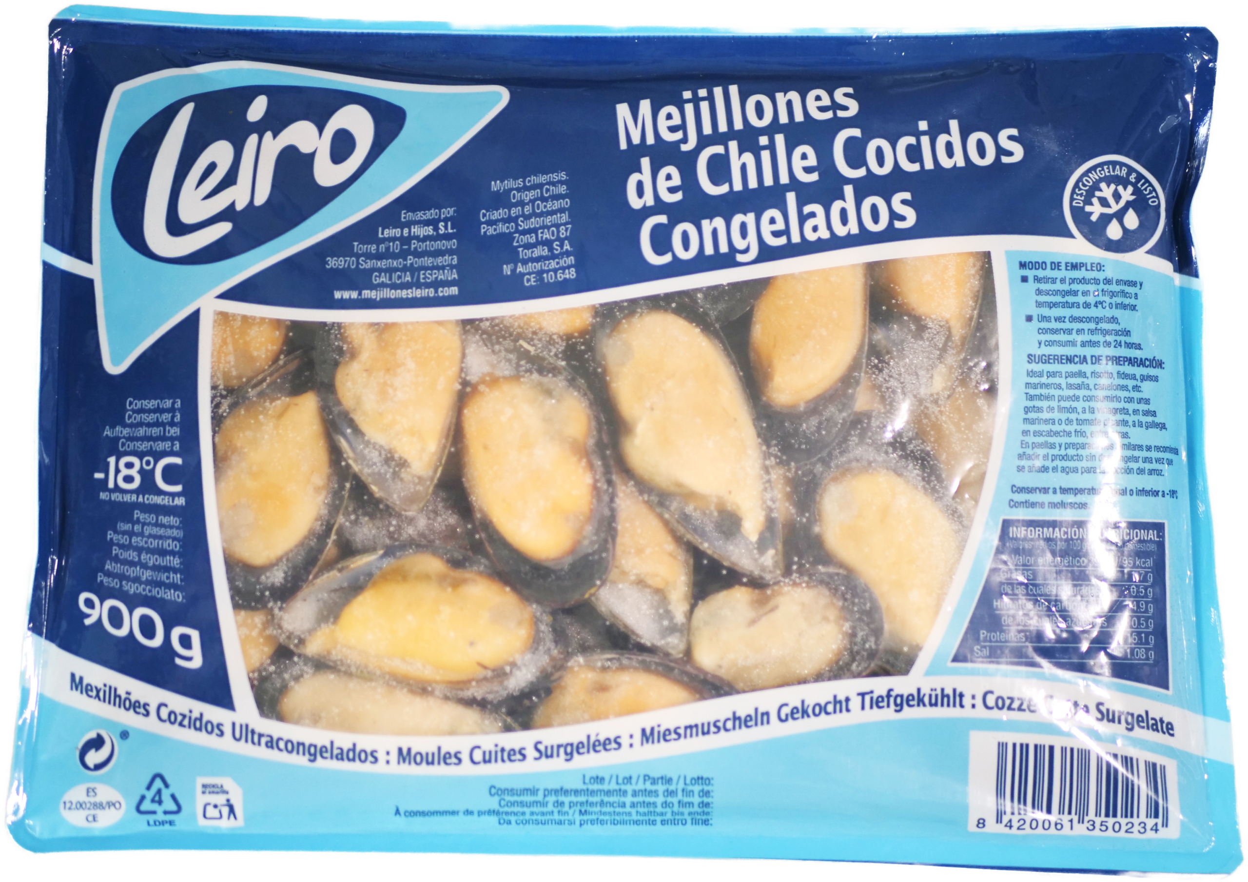 Bolsa de mejillones congelados de Chile
